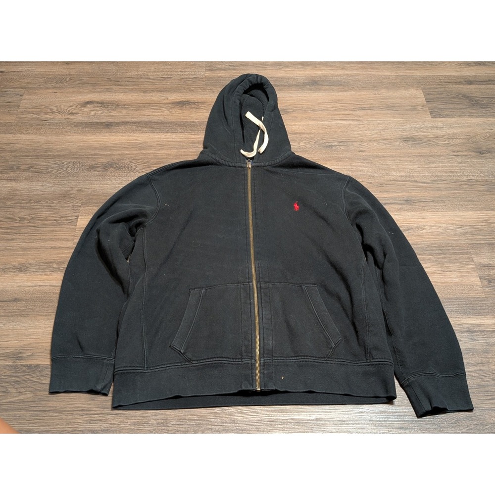 Polo Ralph Lauren Full‎ Zip Hoodie Mens XXL Black Red Pony Waffle Lined Hood